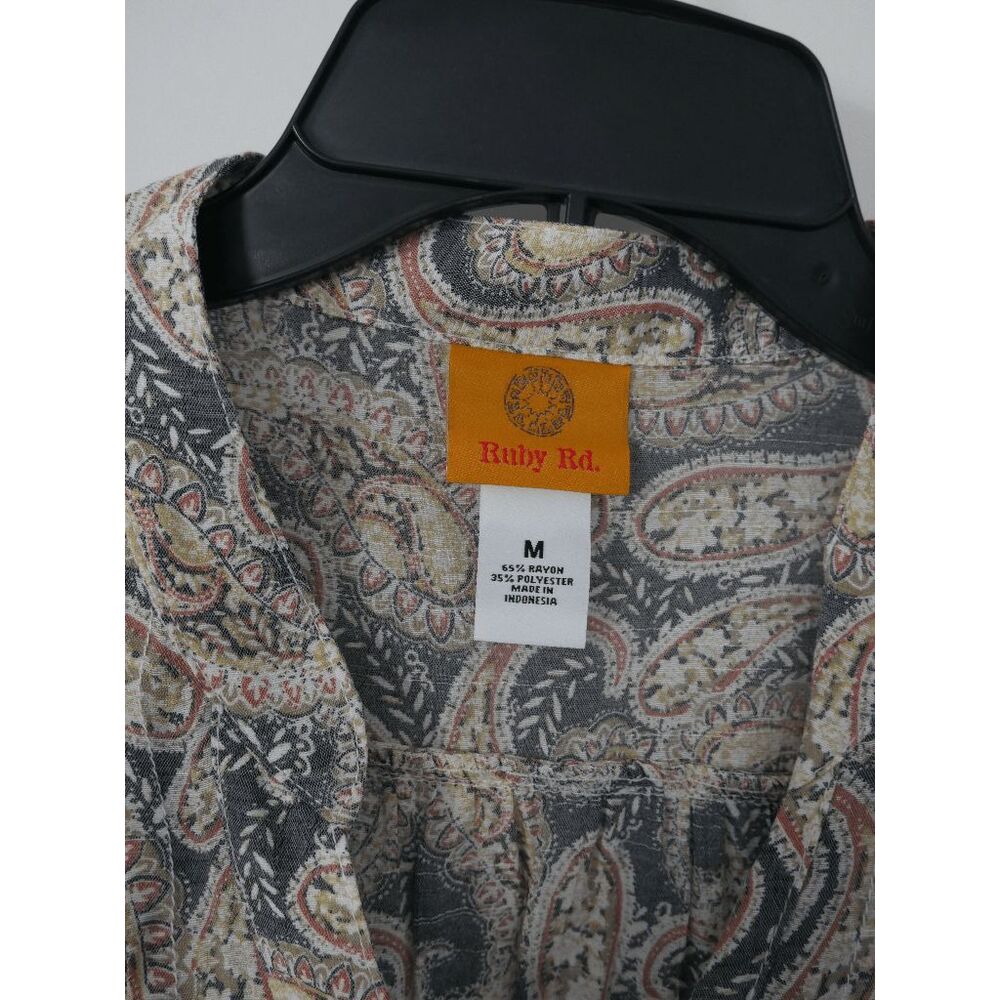 Ruby Rd V-neck 3/4 Sleeve button down shirt M #1683-B4 - Picture 3 of 9